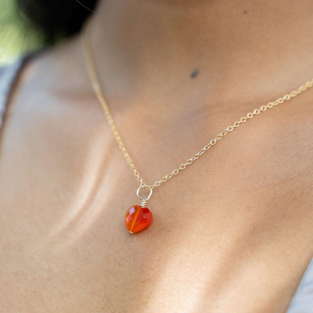Carnelian Crystal Heart Pendant Necklace - Carnelian Crystal Heart Pendant Necklace - 14k Gold Fill / Cable - Luna Tide Handmade Crystal Jewellery