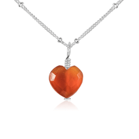 Carnelian Crystal Heart Pendant Necklace - Carnelian Crystal Heart Pendant Necklace - Sterling Silver / Satellite - Luna Tide Handmade Crystal Jewellery