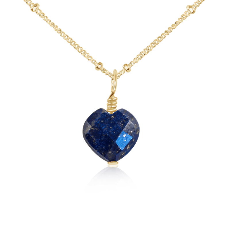 Lapis Lazuli Crystal Heart Pendant Necklace - Lapis Lazuli Crystal Heart Pendant Necklace - 14k Gold Fill / Satellite - Luna Tide Handmade Crystal Jewellery