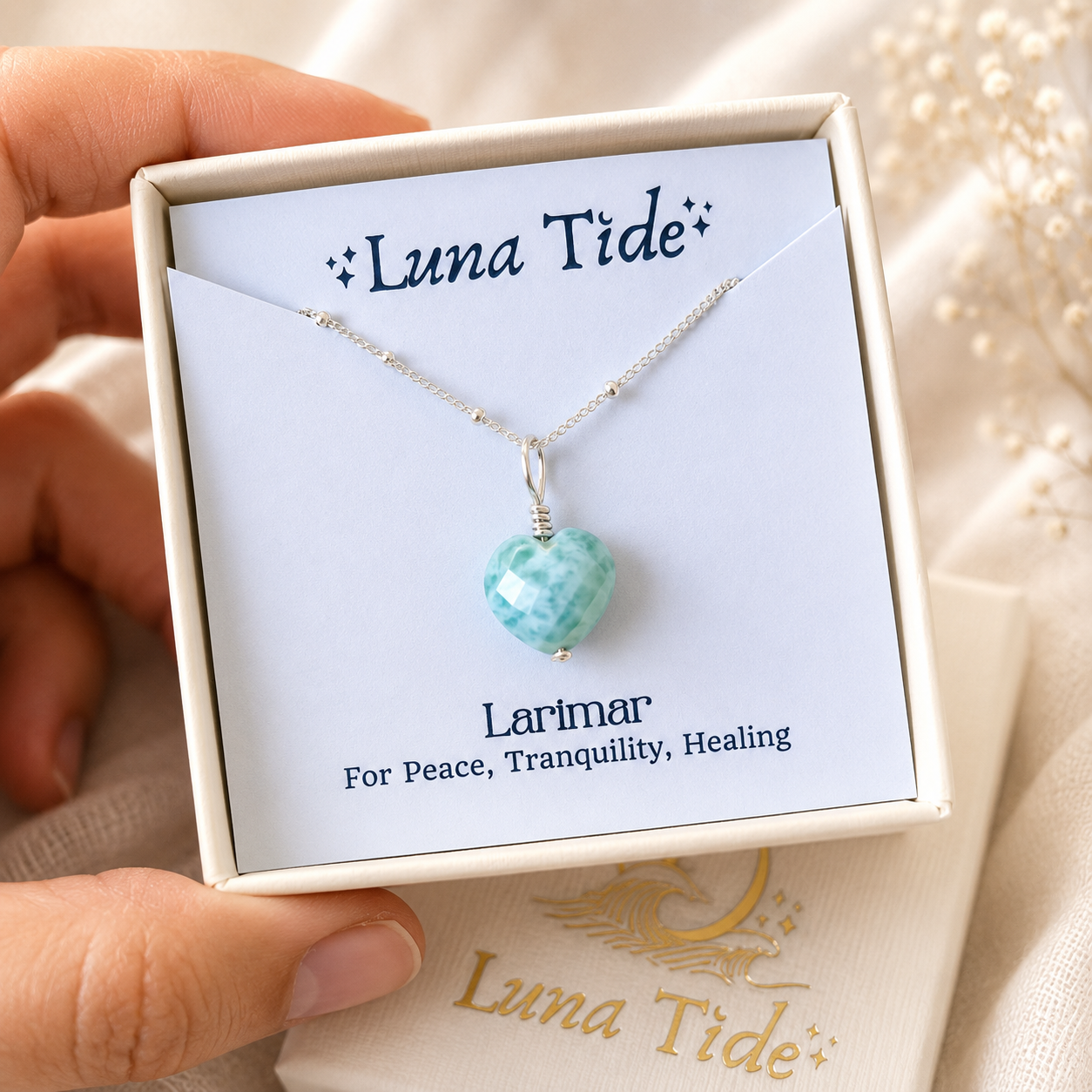 Larimar Crystal Heart Pendant Necklace
