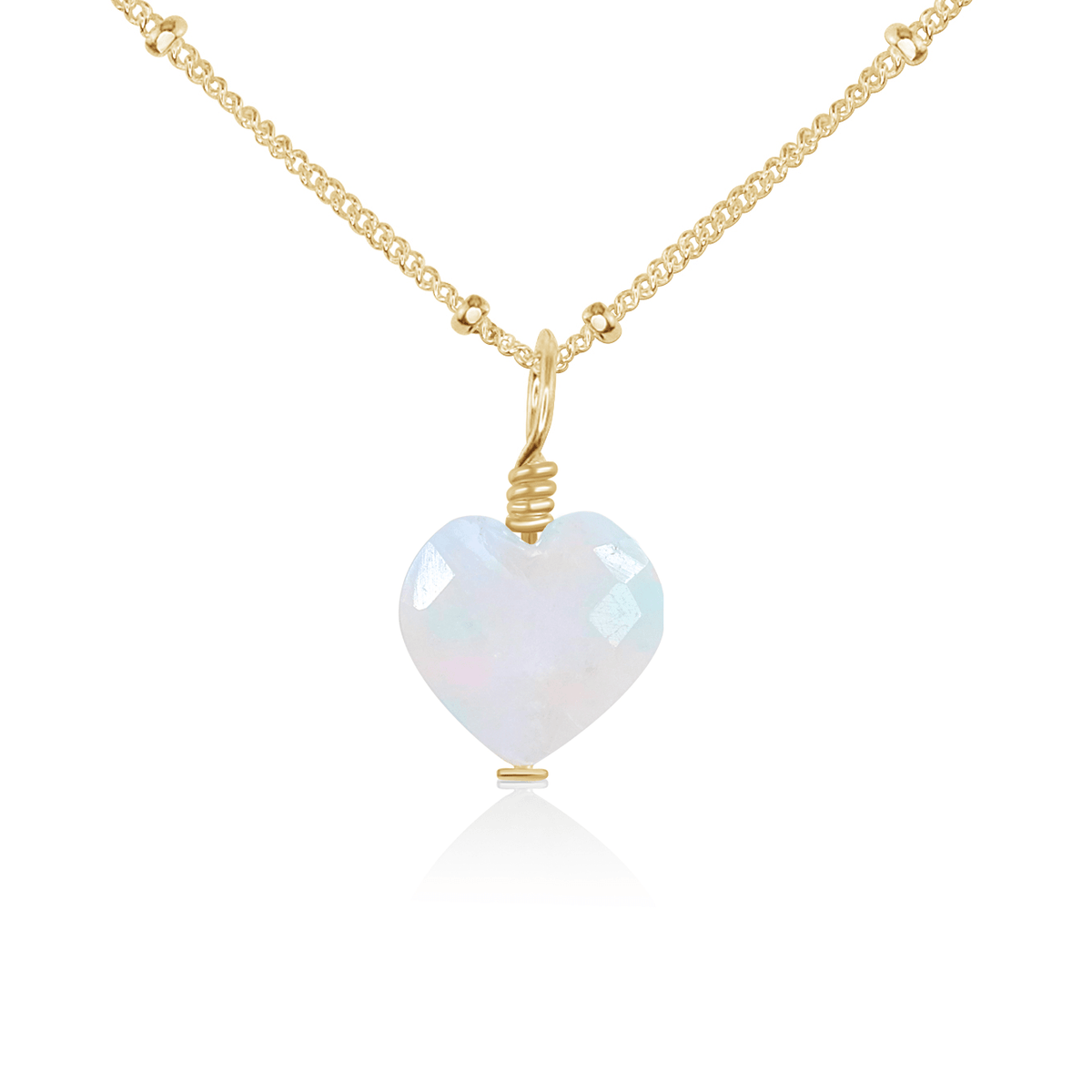 Rainbow Moonstone Crystal Heart Pendant Necklace - Rainbow Moonstone Crystal Heart Pendant Necklace - 14k Gold Fill / Satellite - Luna Tide Handmade Crystal Jewellery