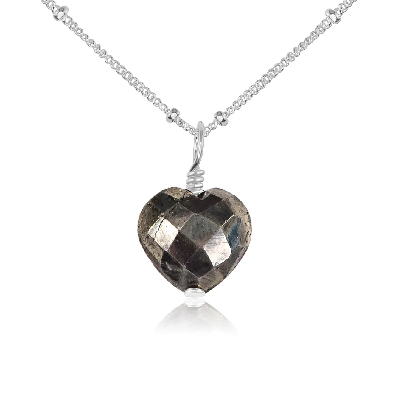 Pyrite Crystal Heart Pendant Necklace
