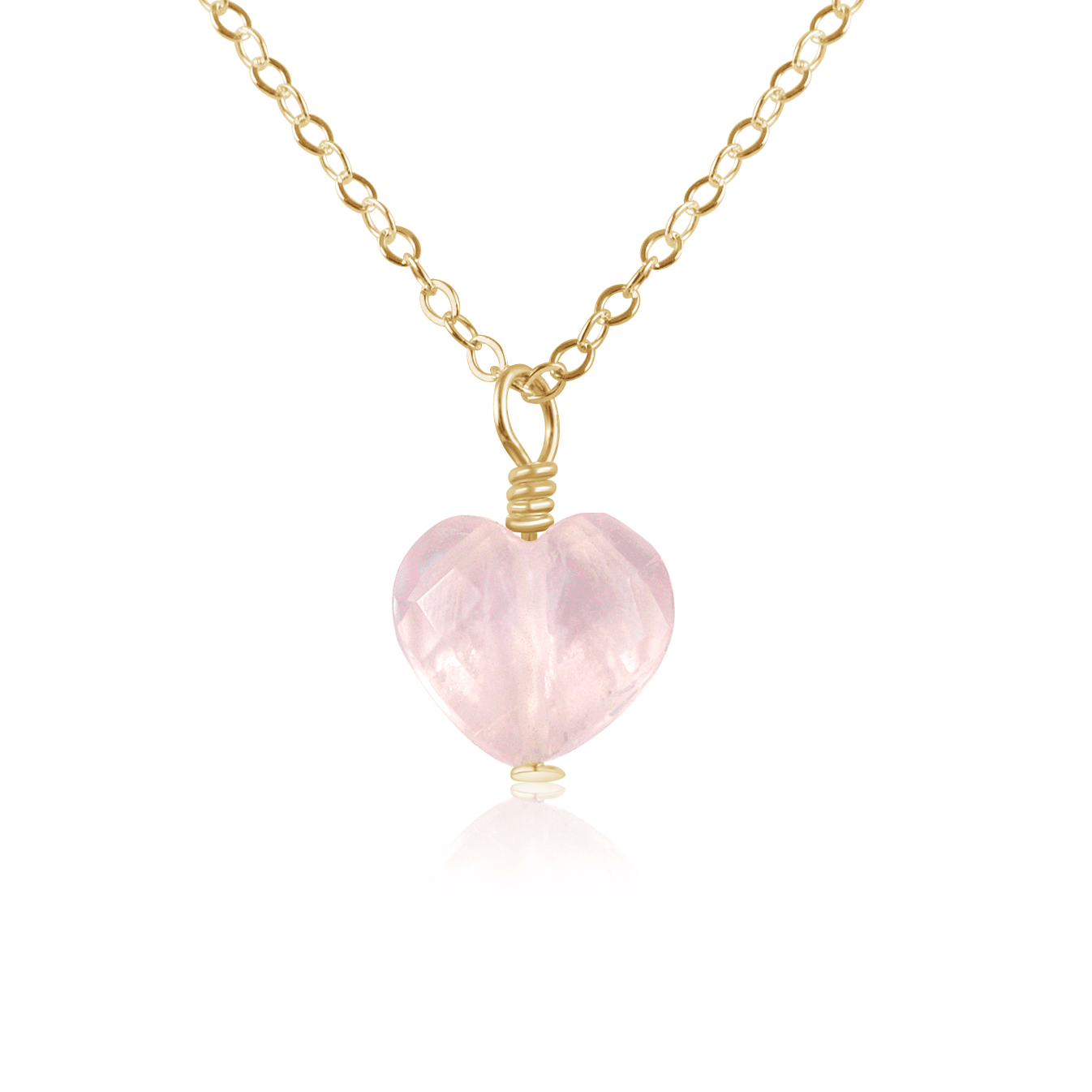Rose Quartz Crystal Heart Pendant Necklace - Rose Quartz Crystal Heart Pendant Necklace - 14k Gold Fill / Cable - Luna Tide Handmade Crystal Jewellery