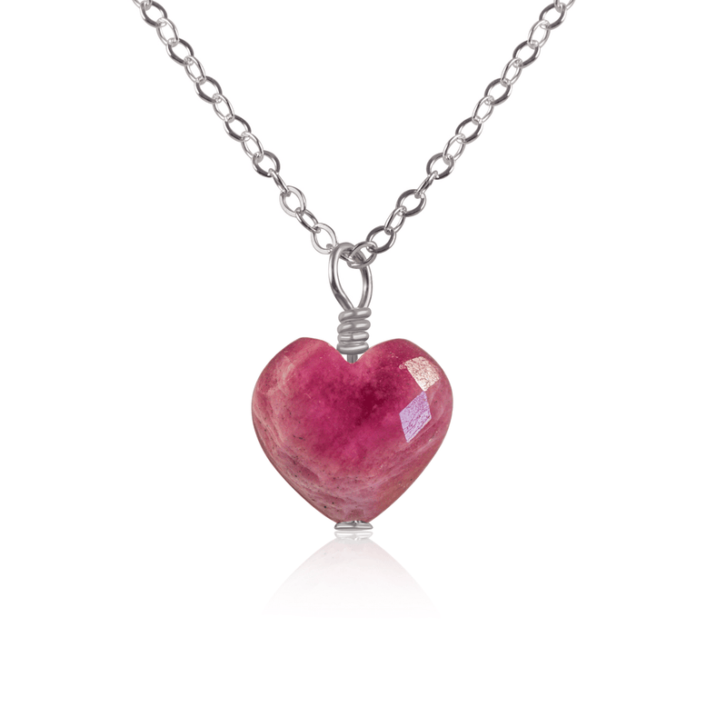 Ruby Crystal Heart Pendant Necklace - Ruby Crystal Heart Pendant Necklace - Stainless Steel / Cable - Luna Tide Handmade Crystal Jewellery