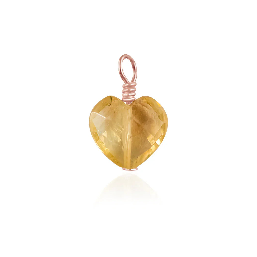 Citrine Crystal Heart Pendant - Citrine Crystal Heart Pendant - 14k Rose Gold Fill - Luna Tide Handmade Crystal Jewellery