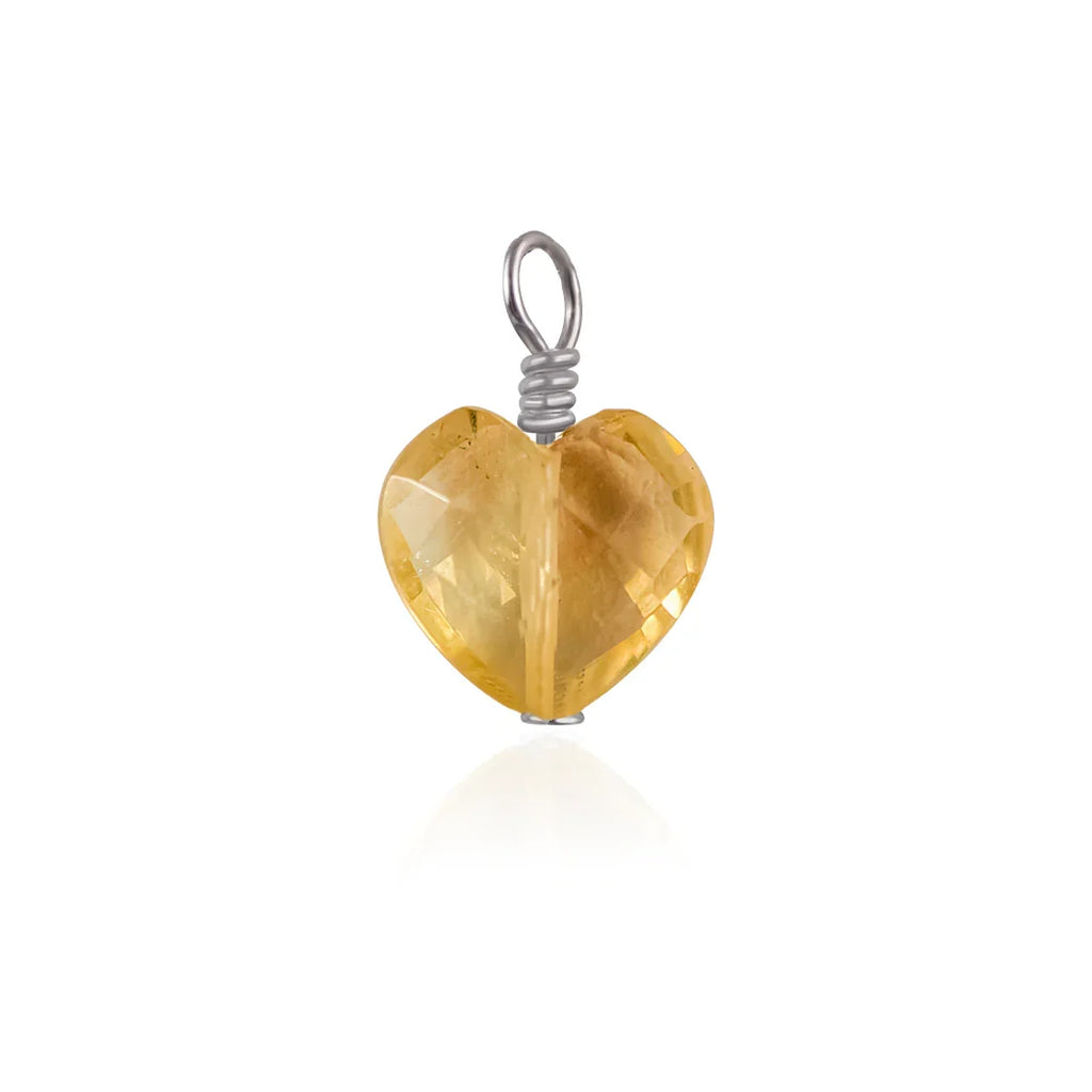 Citrine Crystal Heart Pendant - Citrine Crystal Heart Pendant - Stainless Steel - Luna Tide Handmade Crystal Jewellery