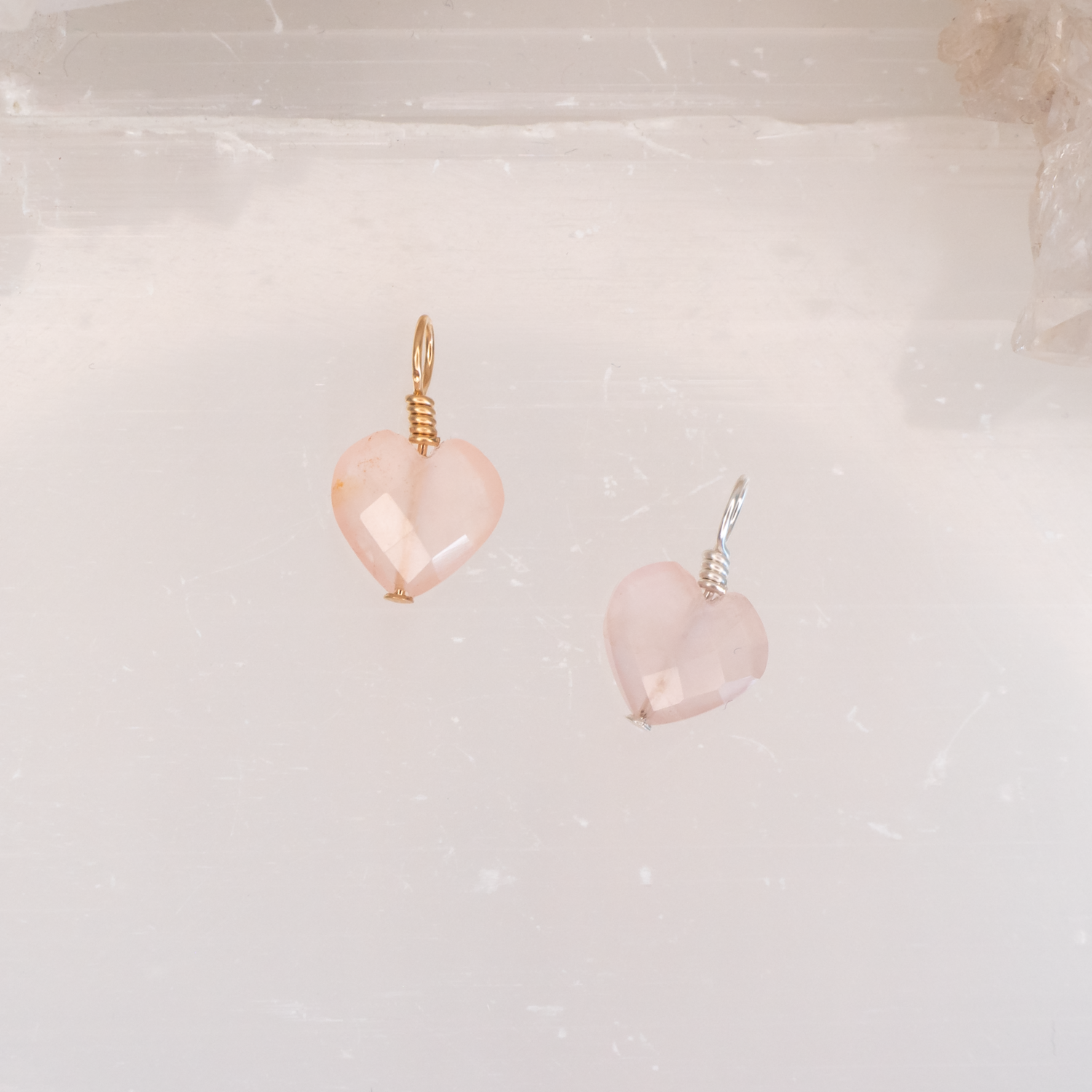 Rose Quartz Crystal Heart Pendant