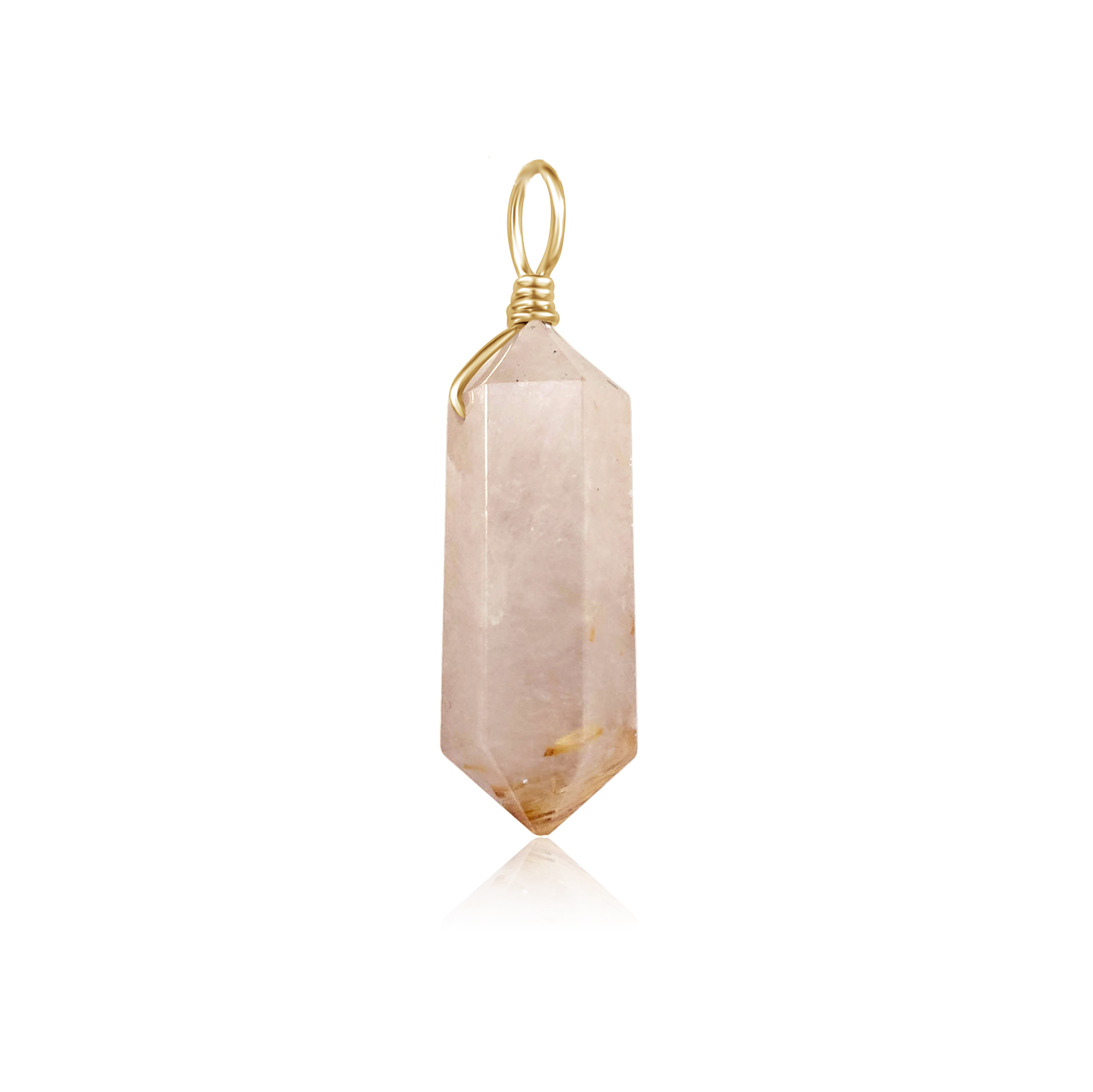 Large Double Terminated Golden Rutilated Quartz Crystal Pendant