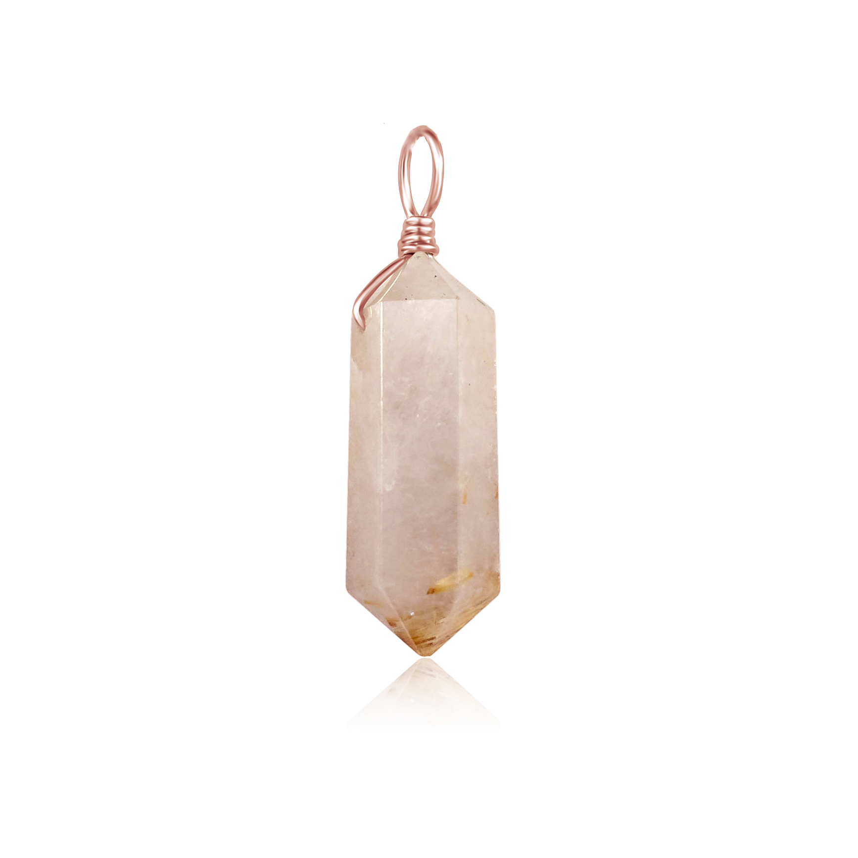 Large Double Terminated Golden Rutilated Quartz Crystal Pendant