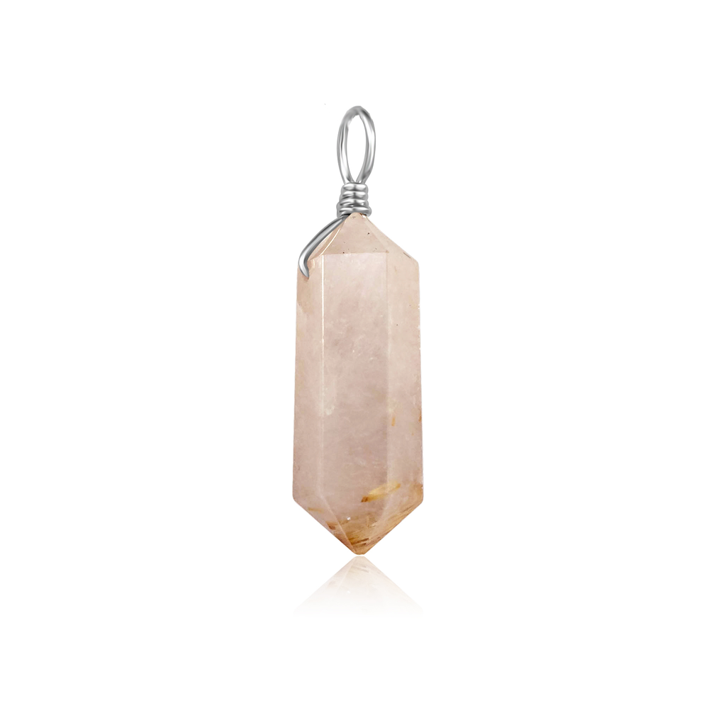 Large Double Terminated Golden Rutilated Quartz Crystal Pendant