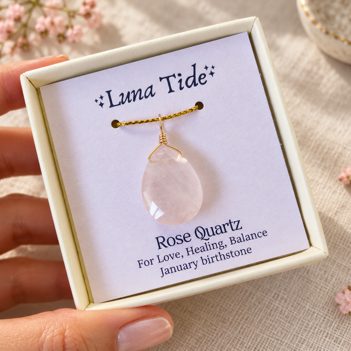 Large Rose Quartz Faceted Pear Crystal Pendant