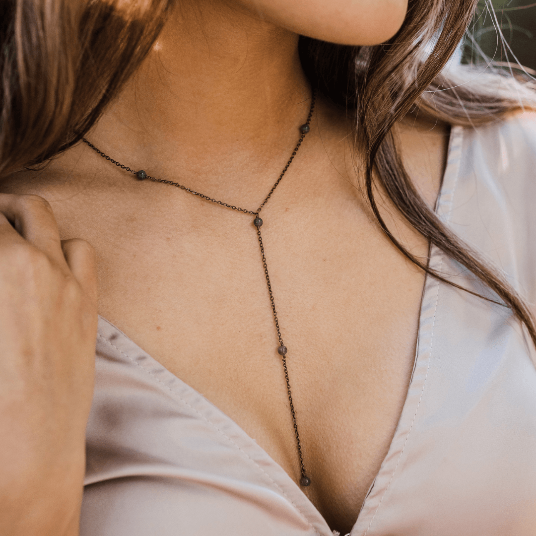 Bronze Labradorite Dainty Crystal Lariat Necklace