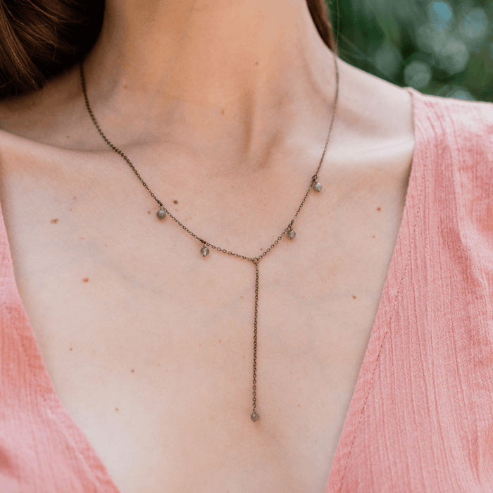 Bronze Labradorite Gemstone Bead Drop Lariat Y Necklace