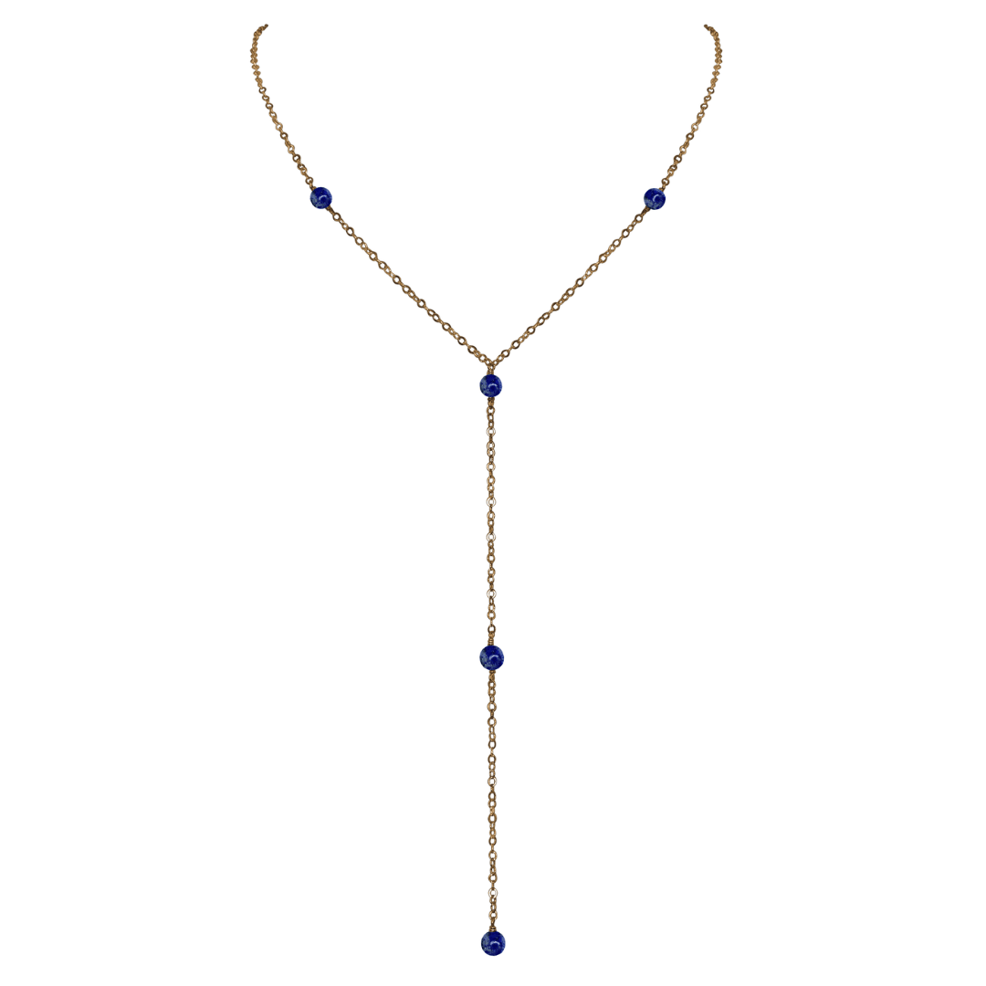 Bronze Lapis Lazuli Dainty Crystal Lariat Necklace