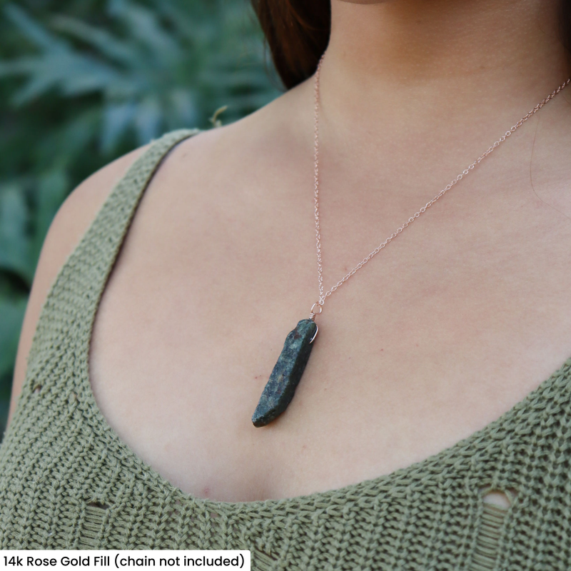 Raw Natural Green Kyanite Crystal Slice Point Pendant