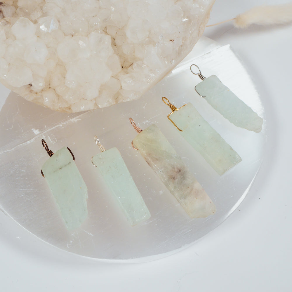 Raw Natural Aquamarine Crystal Slice Point Pendant