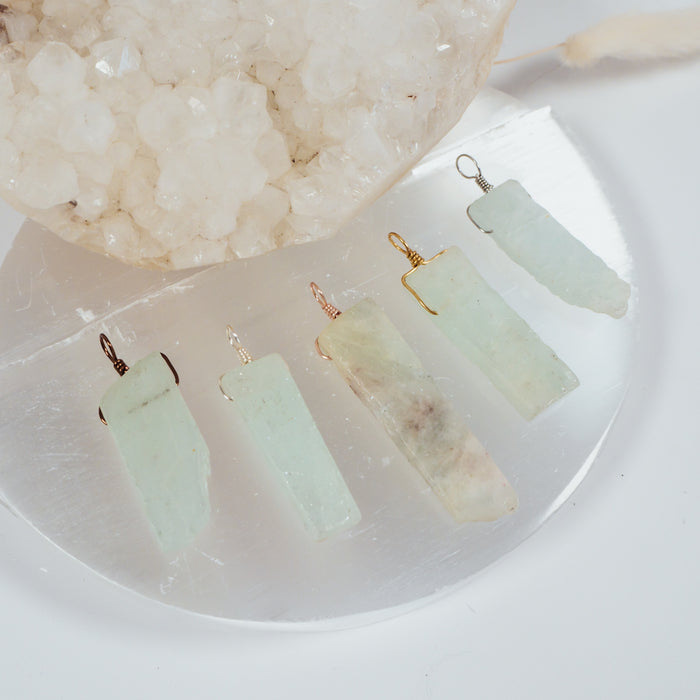 Raw Natural Aquamarine Slice Point Pendant