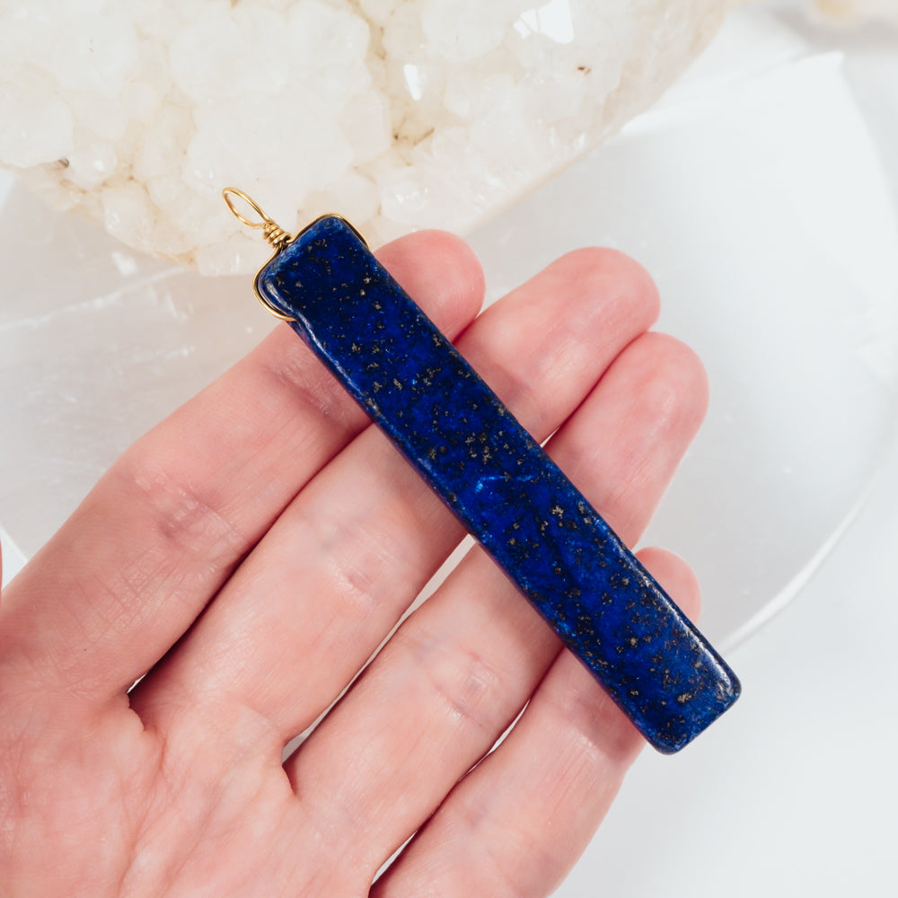 Raw Polished Natural Lapis Lazuli Crystal Slice Point Pendant