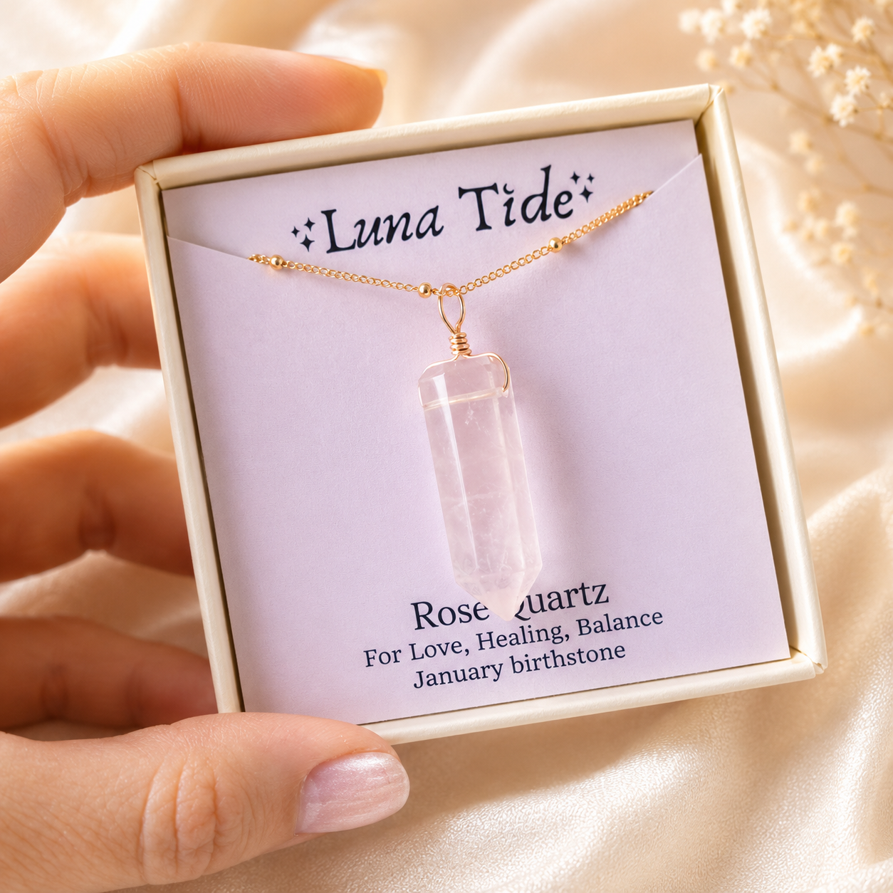Rose Quartz Crystal Generator Point Pendant Necklace