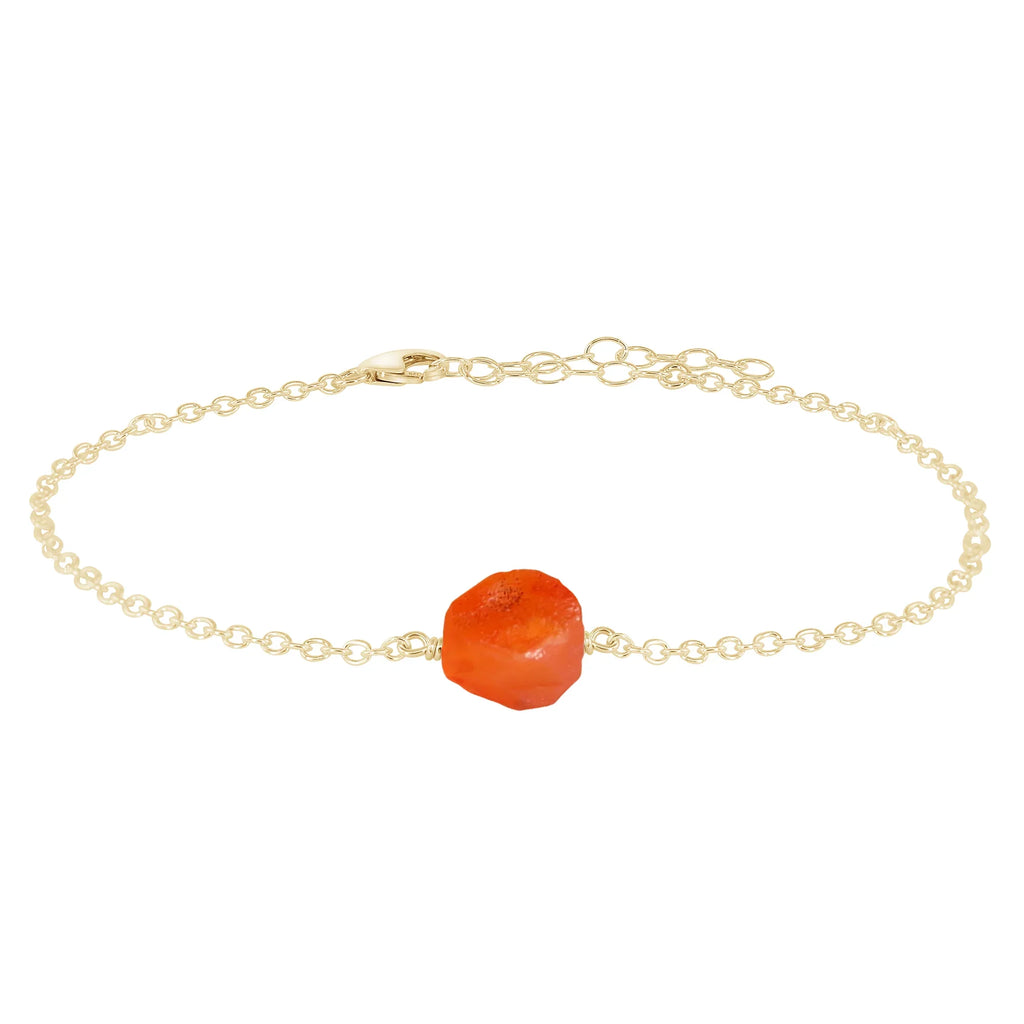Raw Carnelian Crystal Nugget Anklet - Raw Carnelian Crystal Nugget Anklet - 14k Gold Fill - Luna Tide Handmade Crystal Jewellery