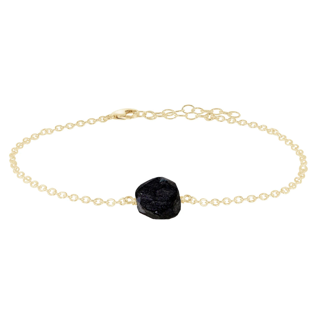 Raw Obsidian Crystal Nugget Anklet - Raw Obsidian Crystal Nugget Anklet - 14k Gold Fill - Luna Tide Handmade Crystal Jewellery