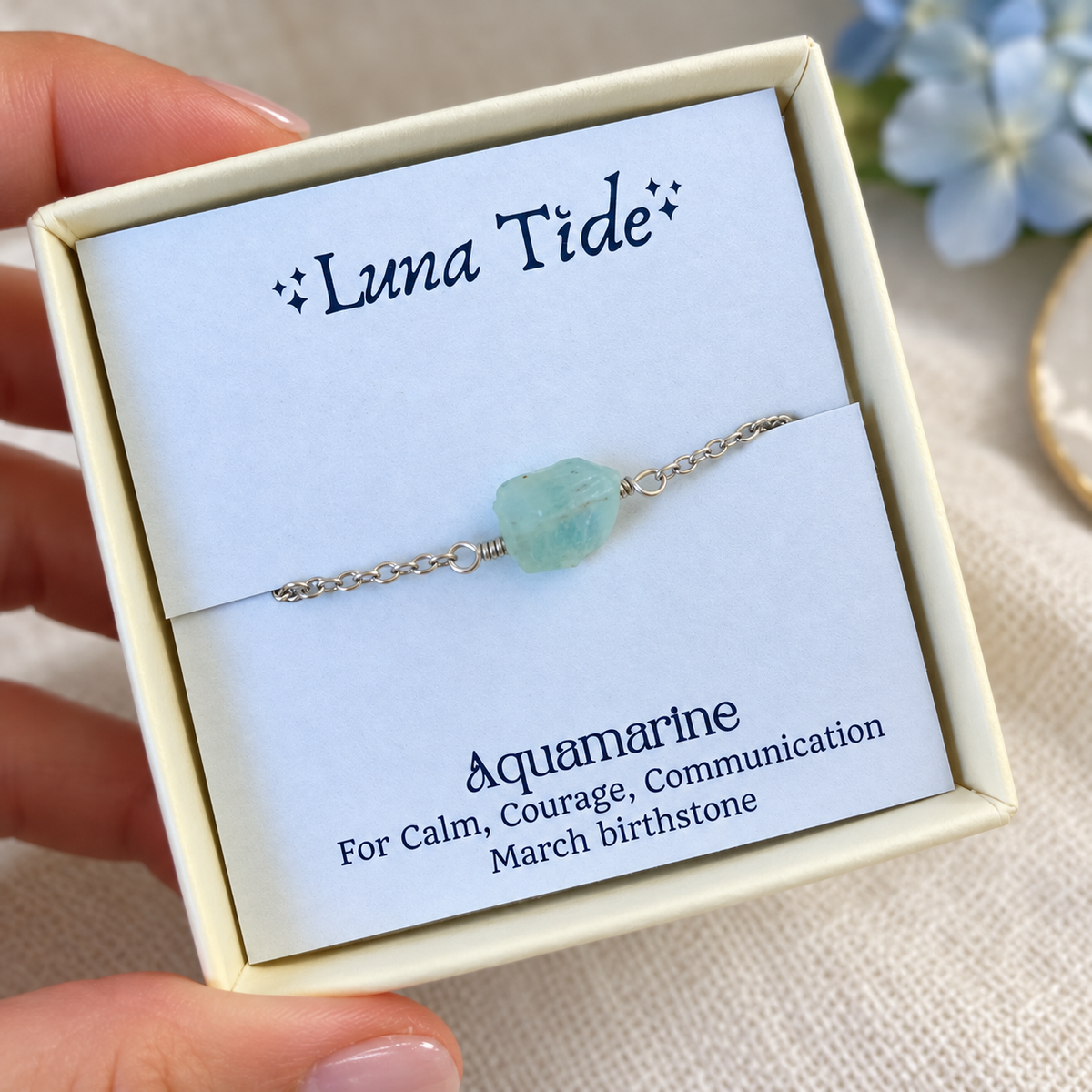 Tiny Raw Aquamarine Crystal Nugget Necklace