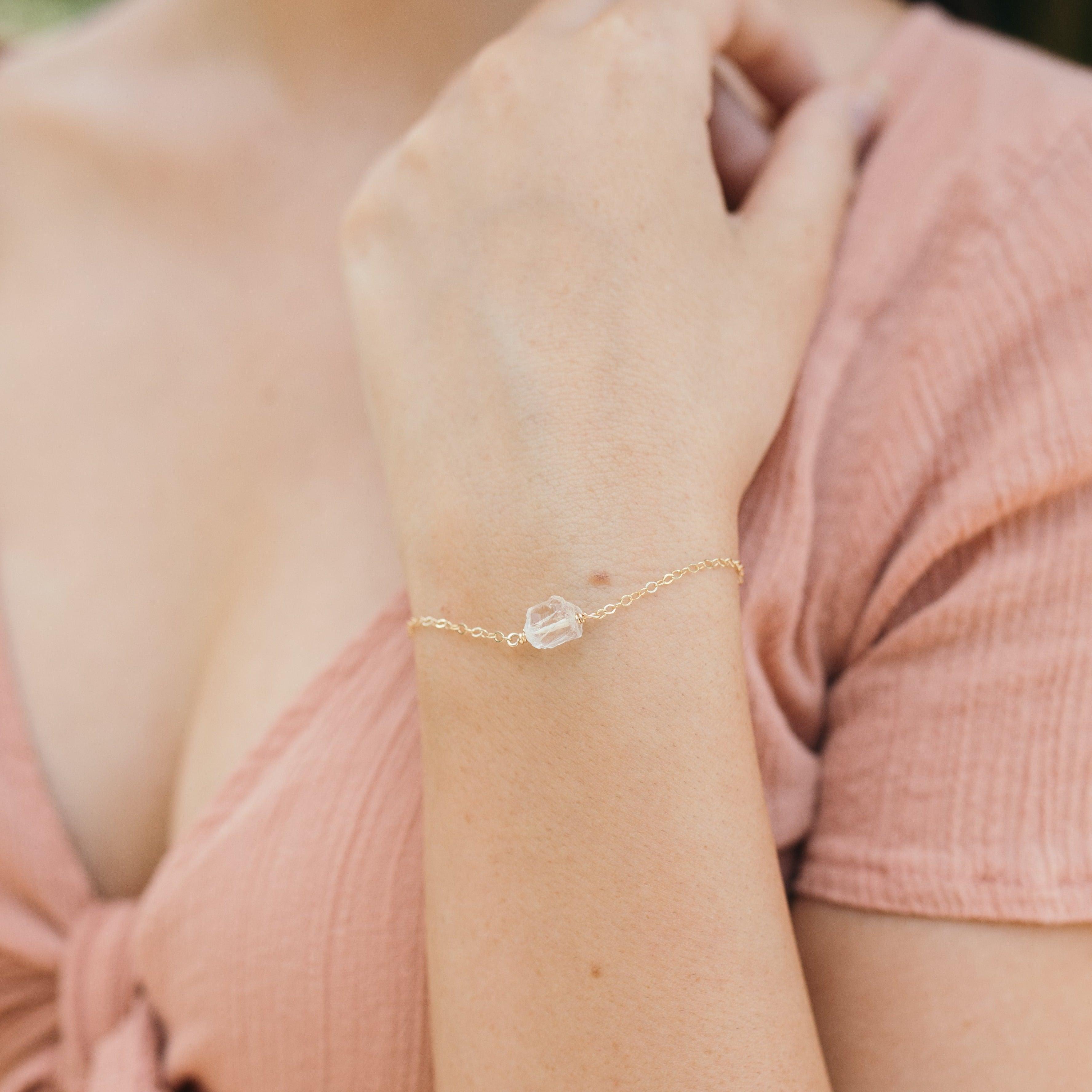 Raw Crystal Quartz Jewellery Set - Raw Crystal Quartz Jewellery Set - 14k Gold Fill / Cable / Necklace & Earrings & Bracelet - Luna Tide Handmade Crystal Jewellery