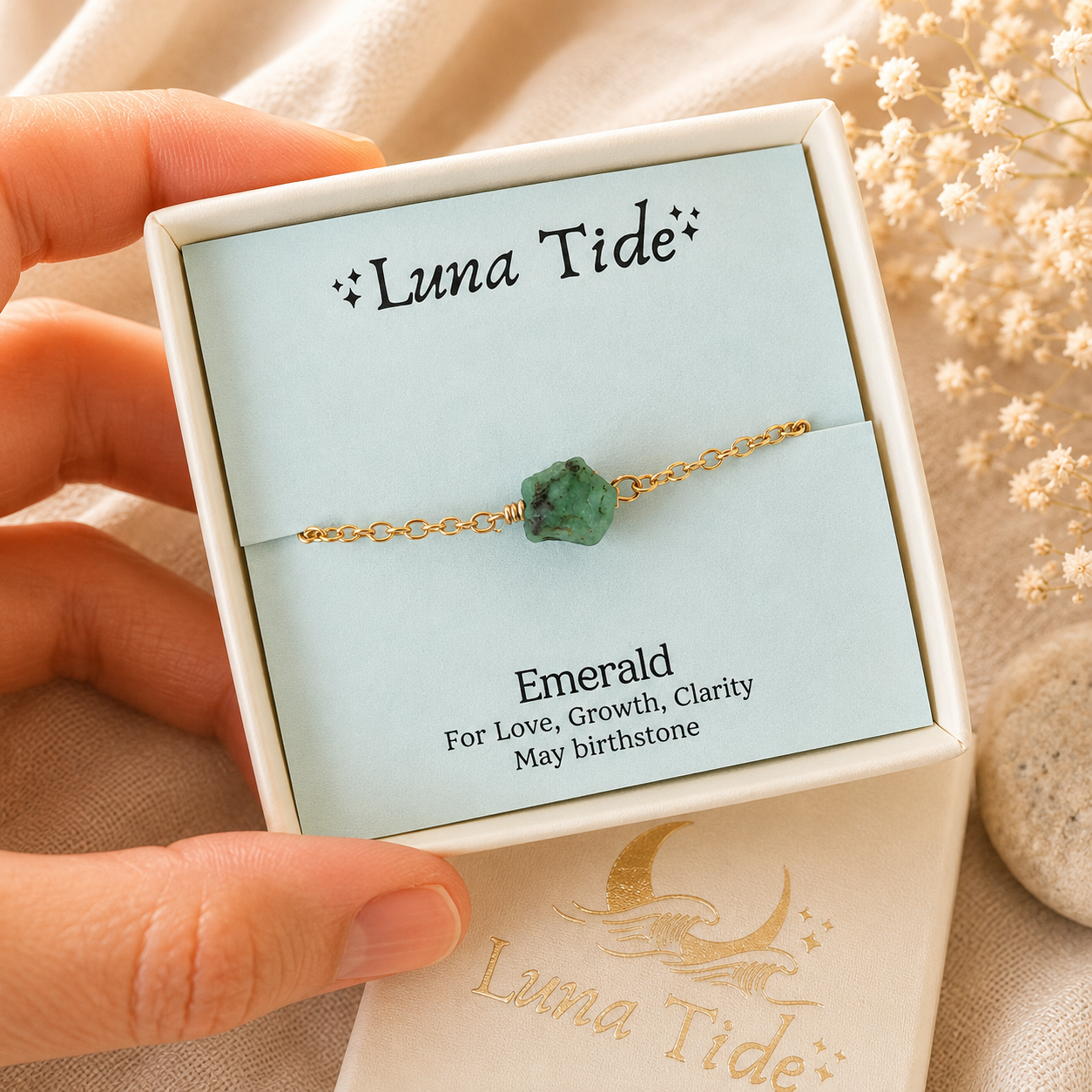 Raw Emerald Crystal Nugget Anklet