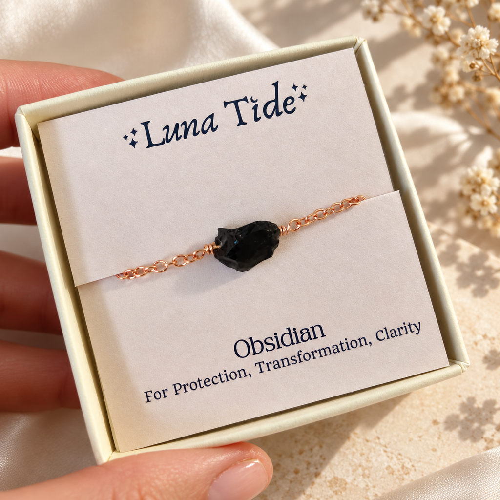 Tiny Raw Obsidian Crystal Nugget Necklace