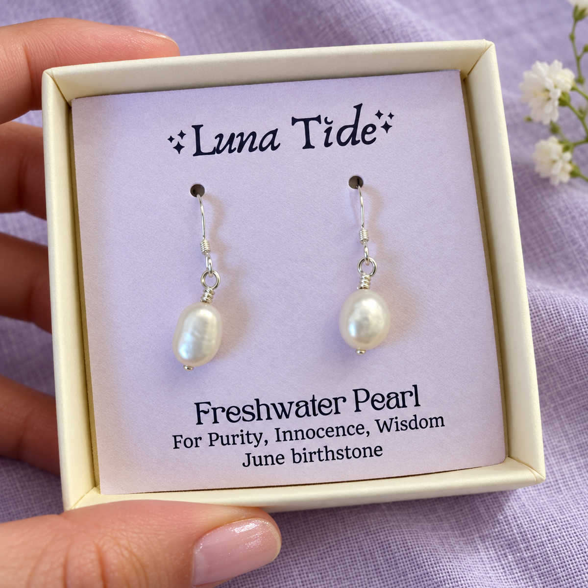 Raw White Freshwater Pearl Crystal Dangle Drop Earrings