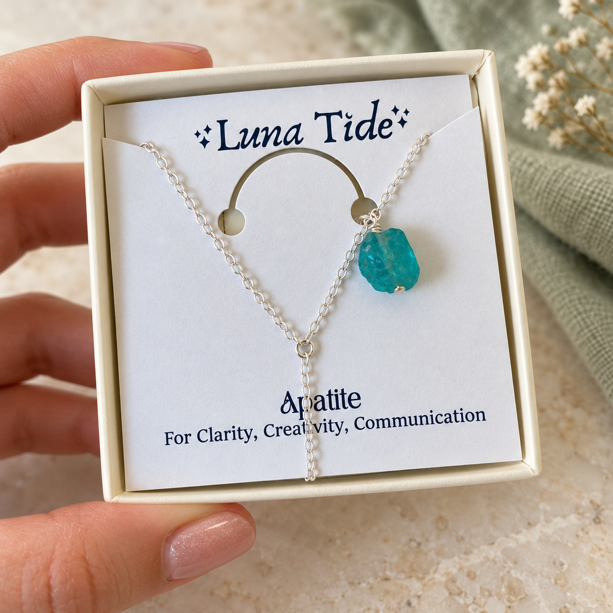 Raw Blue Apatite Crystal Lariat Necklace