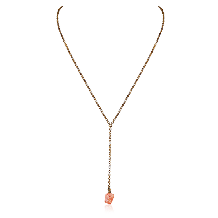 Bronze Sunstone Raw Crystal Lariat Necklace