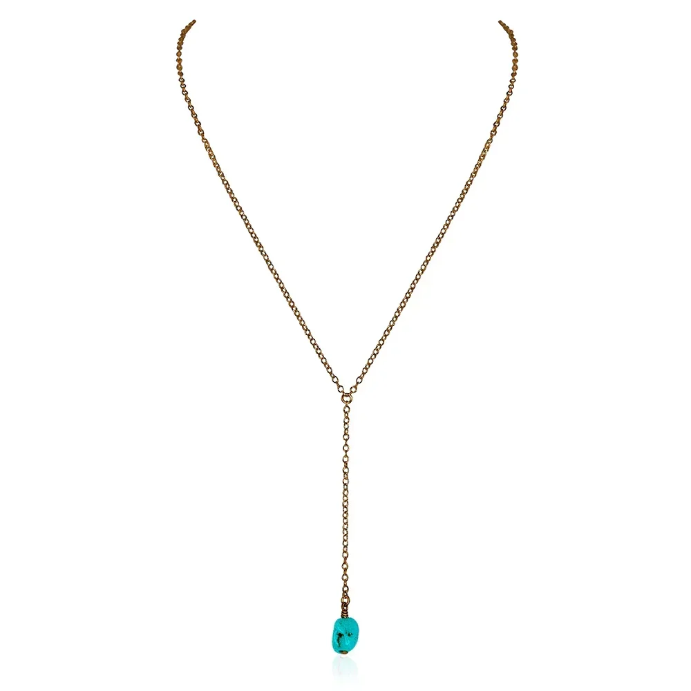 Bronze Turquoise Raw Crystal Lariat Necklace
