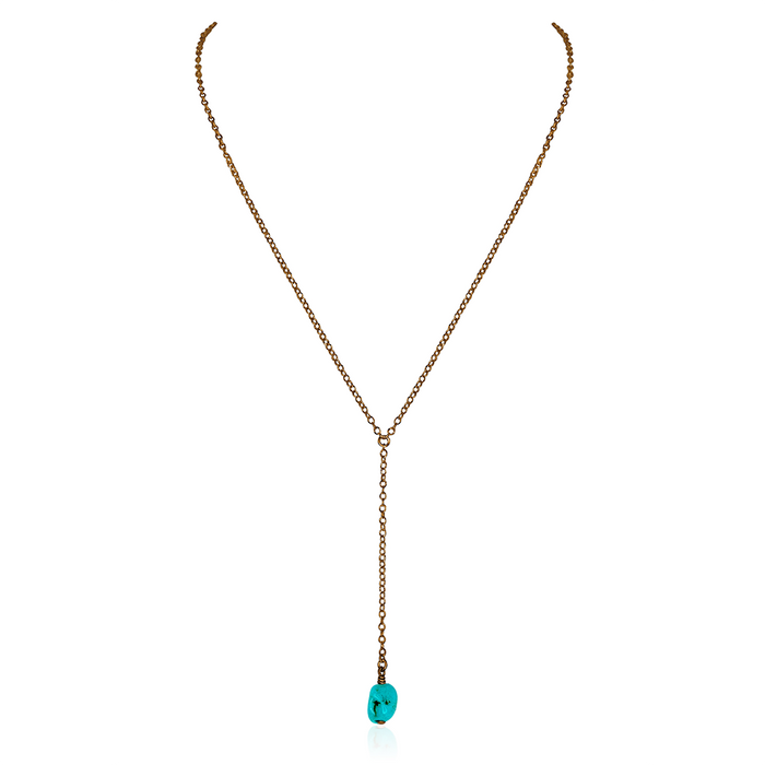 Bronze Turquoise Raw Crystal Lariat Necklace