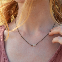 Bronze Rainbow Moonstone Tiny Raw Fixed Crystal Nugget Necklace