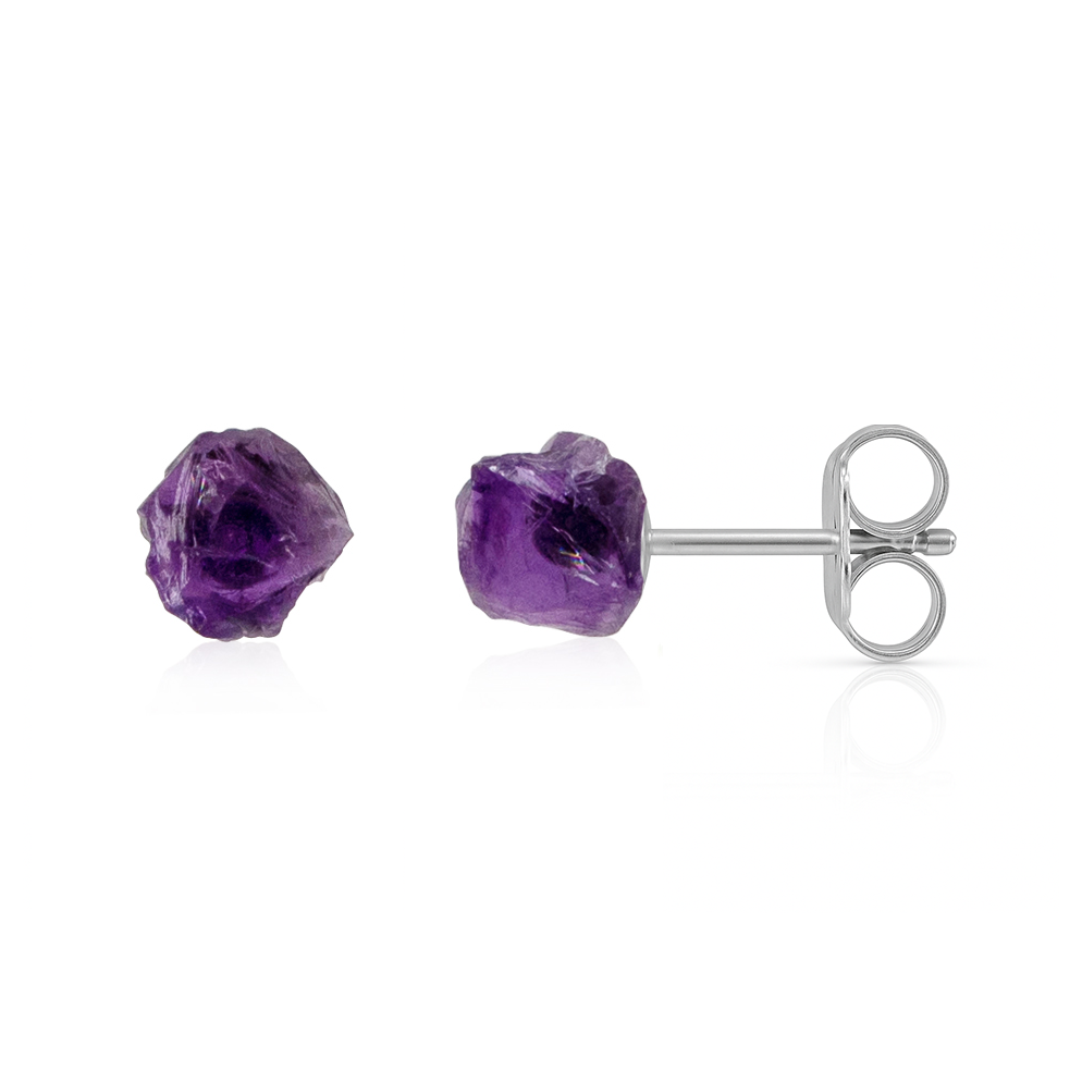 Purple Amethyst Raw Crystal Stud Earrings