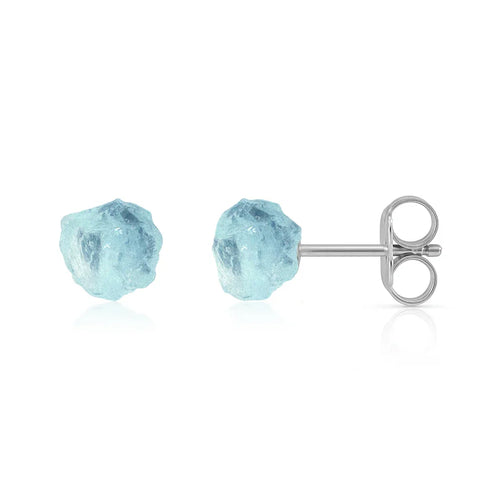 Blue Aquamarine Raw Crystal Stud Earrings - Blue Aquamarine Raw Crystal Stud Earrings - Sterling Silver - Luna Tide Handmade Crystal Jewellery