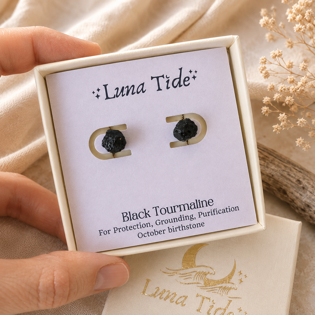 Black Tourmaline Raw Crystal Stud Earrings