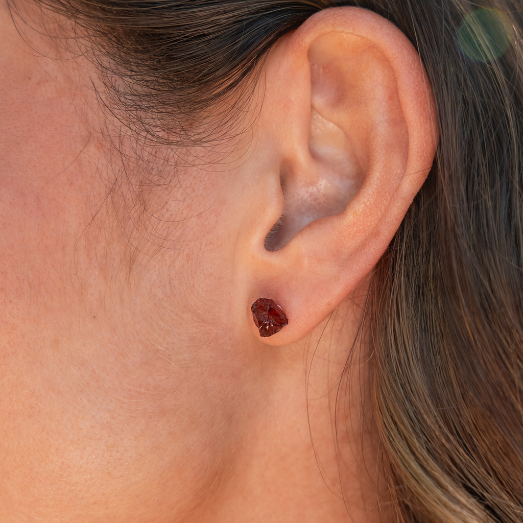 Garnet Raw Crystal Stud Earrings