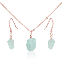Raw Aquamarine Crystal Earrings & Necklace Set