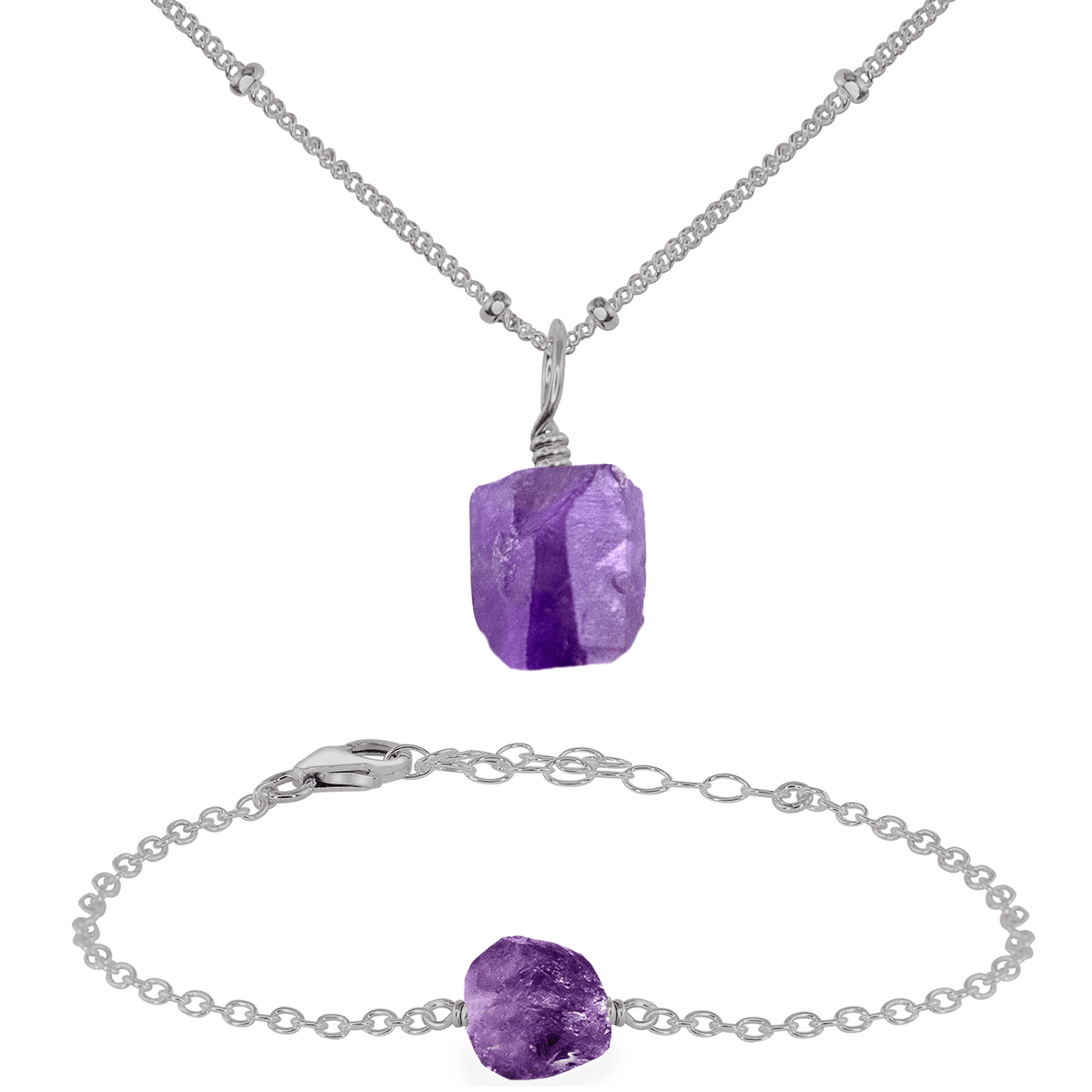 Raw Amethyst Crystal Jewellery Set