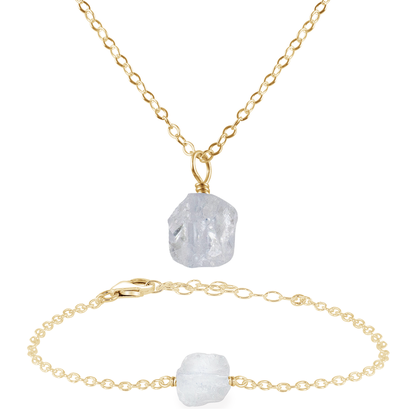 Raw Crystal Quartz Jewellery Set - Raw Crystal Quartz Jewellery Set - 14k Gold Fill / Cable / Necklace & Bracelet - Luna Tide Handmade Crystal Jewellery