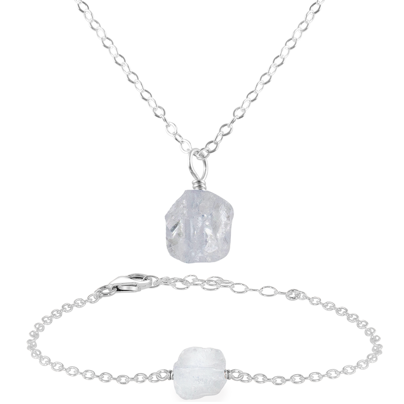 Raw Crystal Quartz Jewellery Set - Raw Crystal Quartz Jewellery Set - Sterling Silver / Cable / Necklace & Bracelet - Luna Tide Handmade Crystal Jewellery