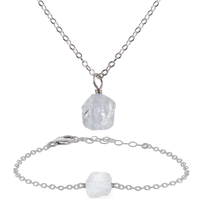 Raw Crystal Quartz Jewellery Set - Raw Crystal Quartz Jewellery Set - Stainless Steel / Cable / Necklace & Bracelet - Luna Tide Handmade Crystal Jewellery