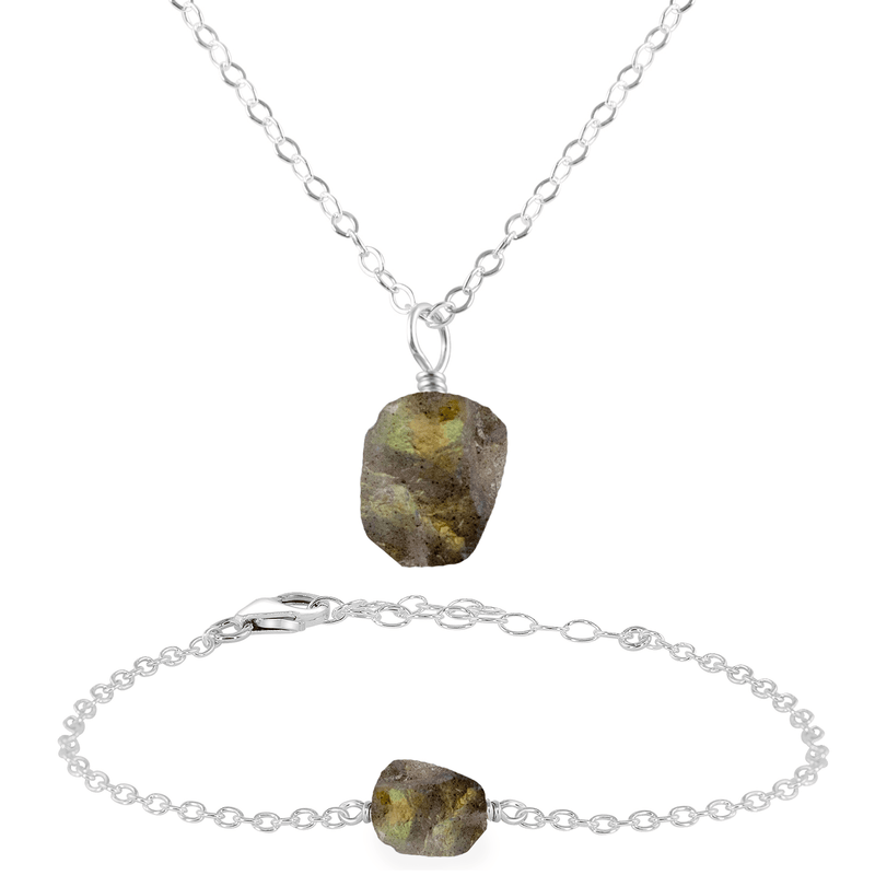 Raw Labradorite Crystal Jewellery Set