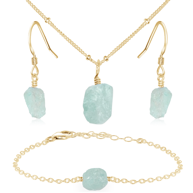 Raw Aquamarine Crystal Jewellery Set