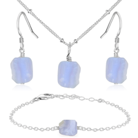 Raw Blue Lace Agate Crystal Jewellery Set