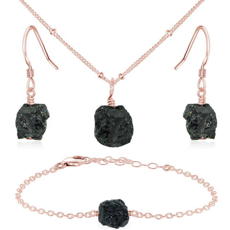 Raw Black Tourmaline Crystal Jewellery Set