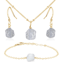 Raw Crystal Quartz Jewellery Set - Raw Crystal Quartz Jewellery Set - 14k Gold Fill / Satellite / Necklace & Earrings & Bracelet - Luna Tide Handmade Crystal Jewellery