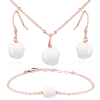 Raw Rainbow Moonstone Crystal Jewellery Set